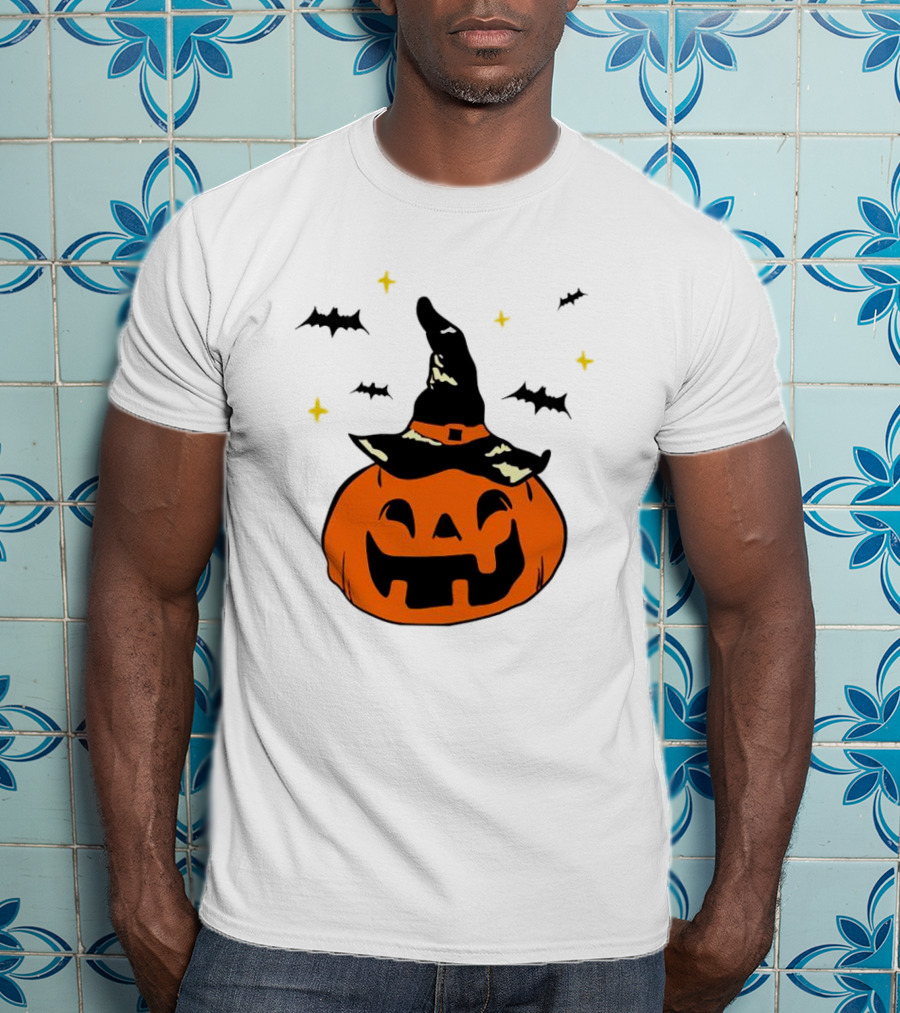 Jack-o’-lantern Witch Hat Bats Stars Halloween T-Shirt