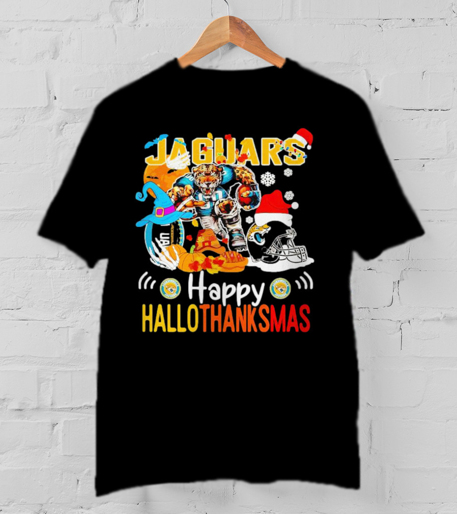 Jaguars Mascot Happy Hallothanksmas Football Halloween Thanksgiving Christmas T-Shirt