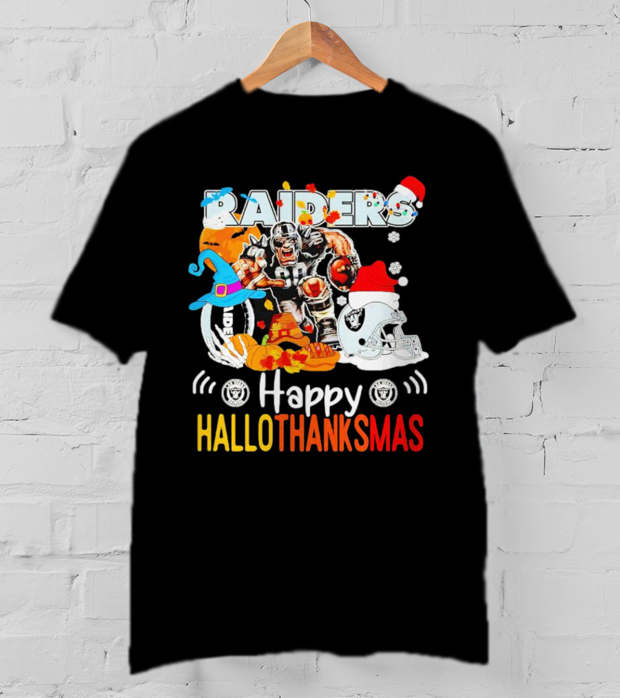 Las Vegas Raiders Happy Hallothanksmas Mascot Festive T-Shirt
