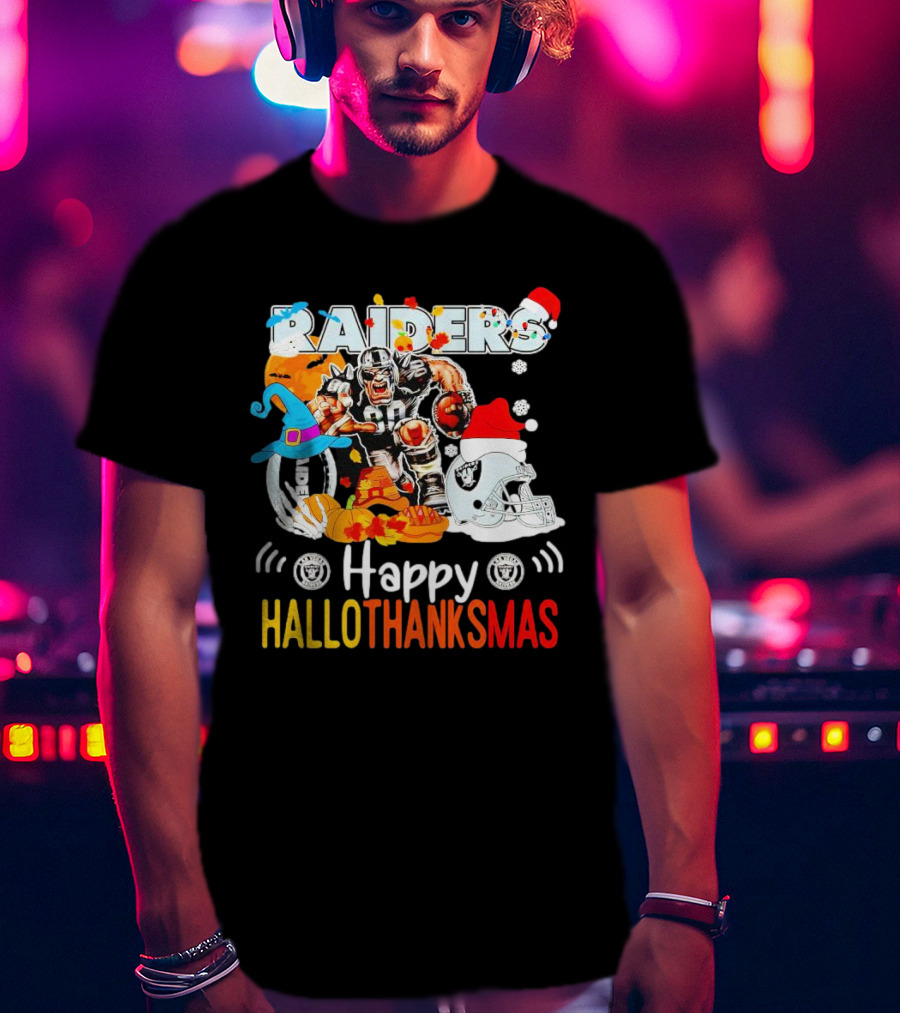 Las Vegas Raiders Happy Hallothanksmas Mascot Festive T-Shirt