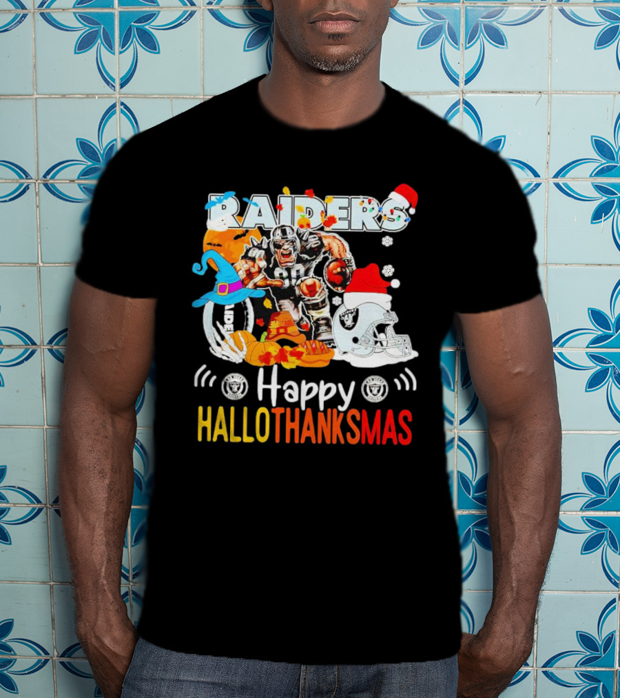 Las Vegas Raiders Happy Hallothanksmas Mascot Festive T-Shirt