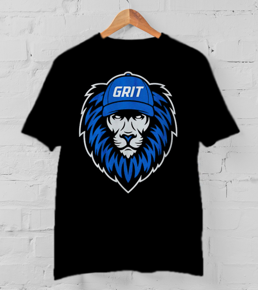 Detroit Lions Football Grit Lion With Blue Hat T-Shirt