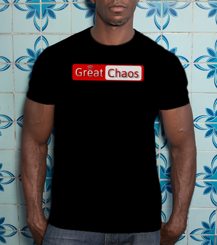 Great Chaos Red And White Text With Signal Waves T-Shirt