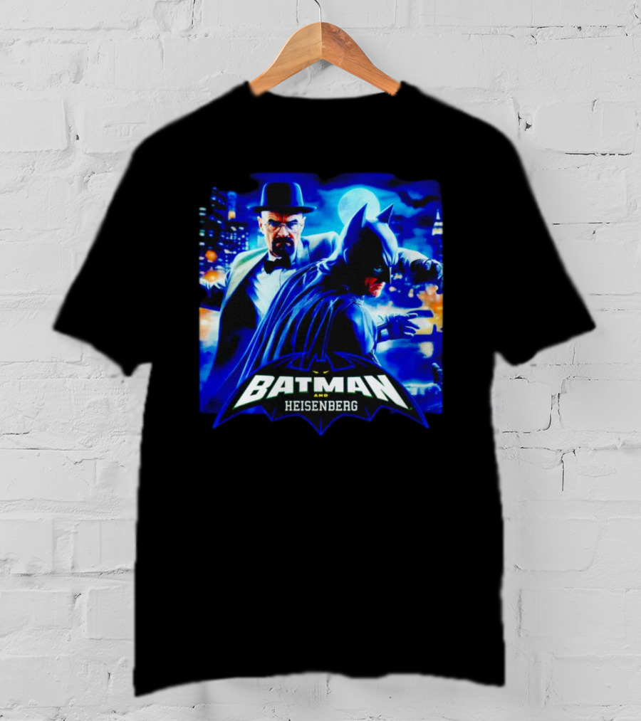 Batman And Heisenberg Walter White Cartoon Duo In Gotham City T-Shirt
