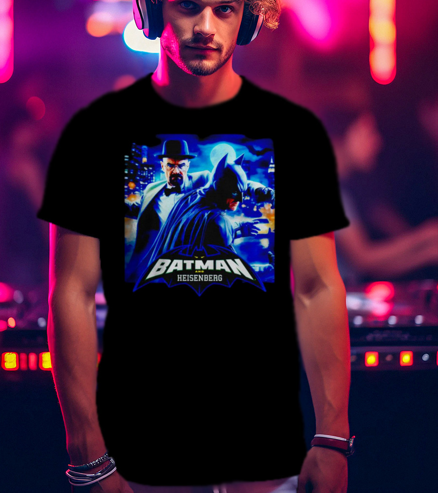 Batman And Heisenberg Walter White Cartoon Duo In Gotham City T-Shirt