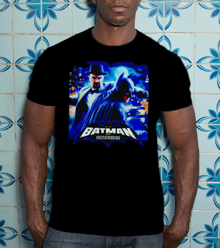 Batman And Heisenberg Walter White Cartoon Duo In Gotham City T-Shirt
