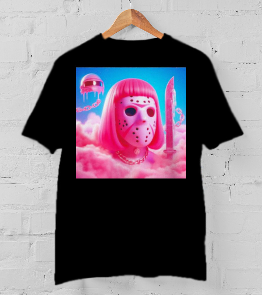 Pink Friday The 13th Jason Hockey Mask And Knife In Pink Clouds T-Shirt