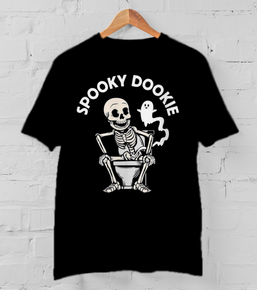 Spooky Dookie Skeleton And Ghost On Toilet T-Shirt