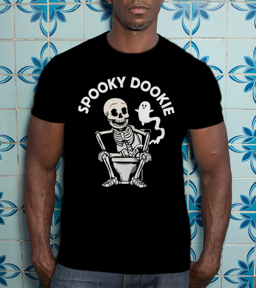 Spooky Dookie Skeleton And Ghost On Toilet T-Shirt