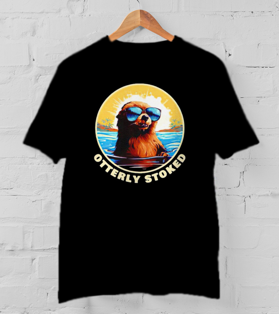 Otterly Stoked Sunglasses Otter With Tropical Ocean Background T-Shirt