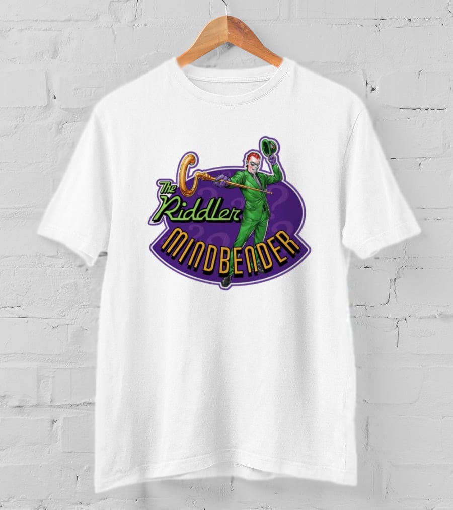 The Riddler Mindbender Green Suit Cane Iconic Purple Backdrop T-Shirt