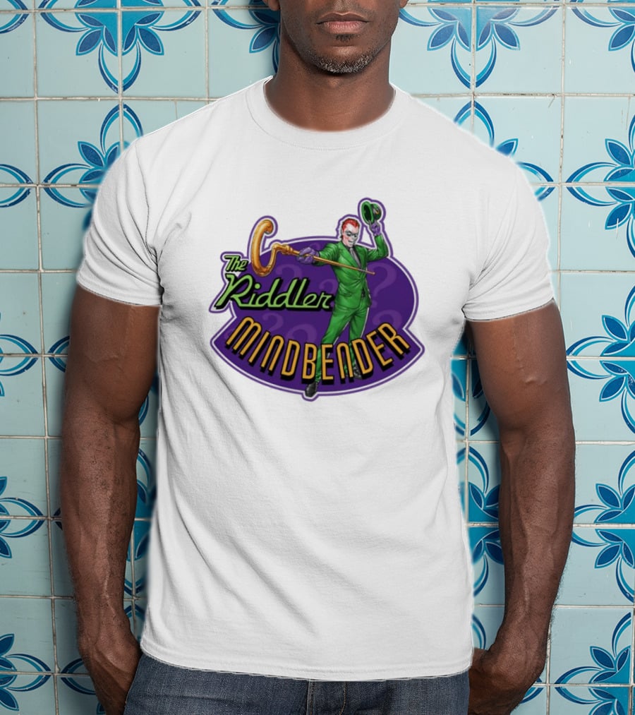 The Riddler Mindbender Green Suit Cane Iconic Purple Backdrop T-Shirt