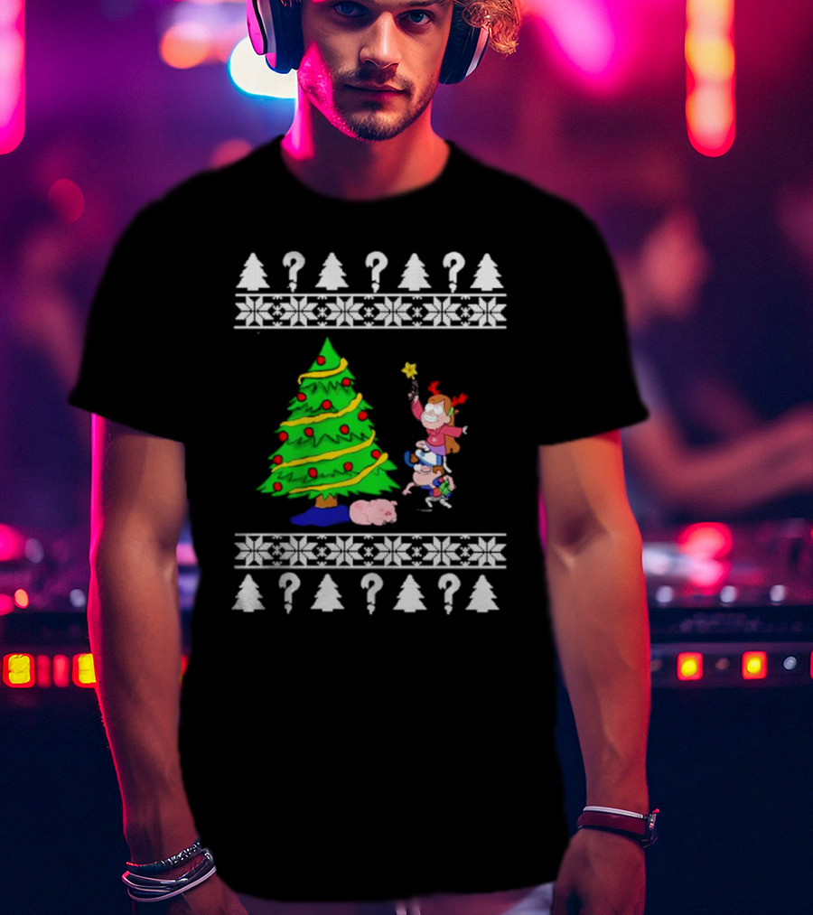 Gravity Falls Christmas Tree With Mabel And Waddles In Festive T-Shirt