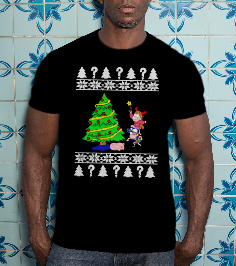 Gravity Falls Christmas Tree With Mabel And Waddles In Festive T-Shirt