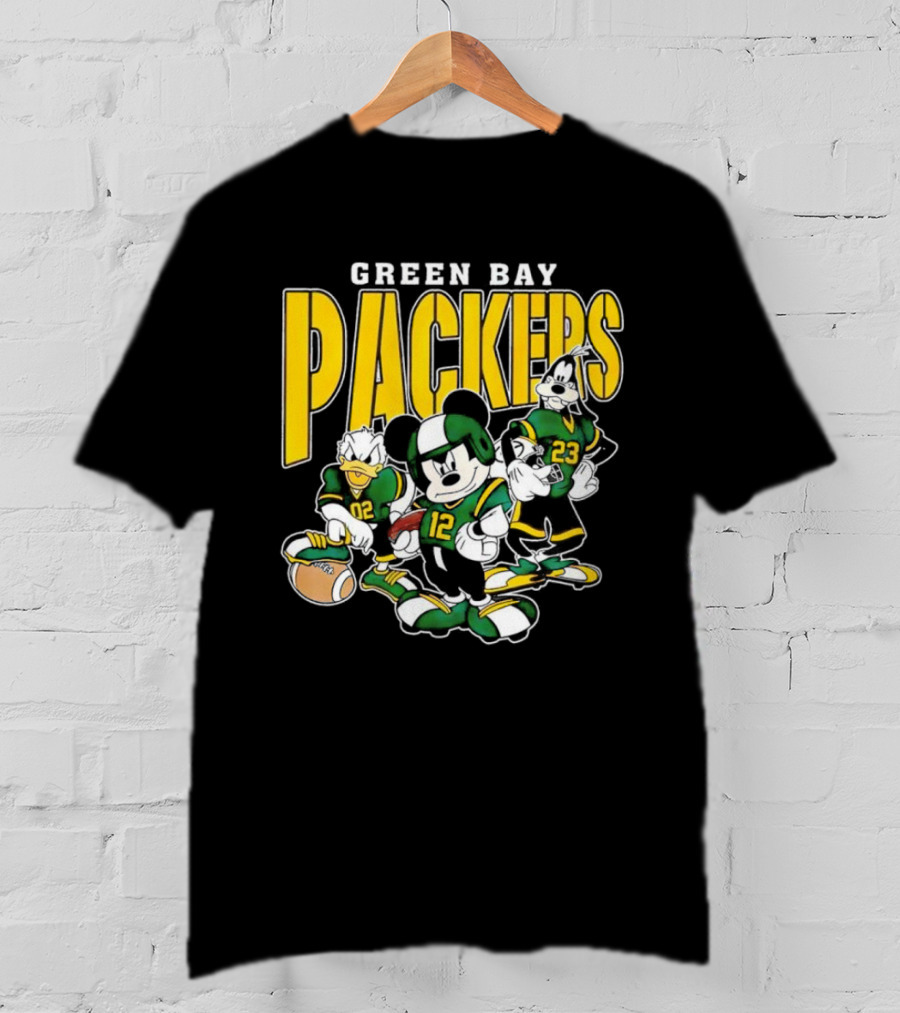 Green Bay Packers Mickey Mouse Donald Duck Goofy Football Players T-Shirt