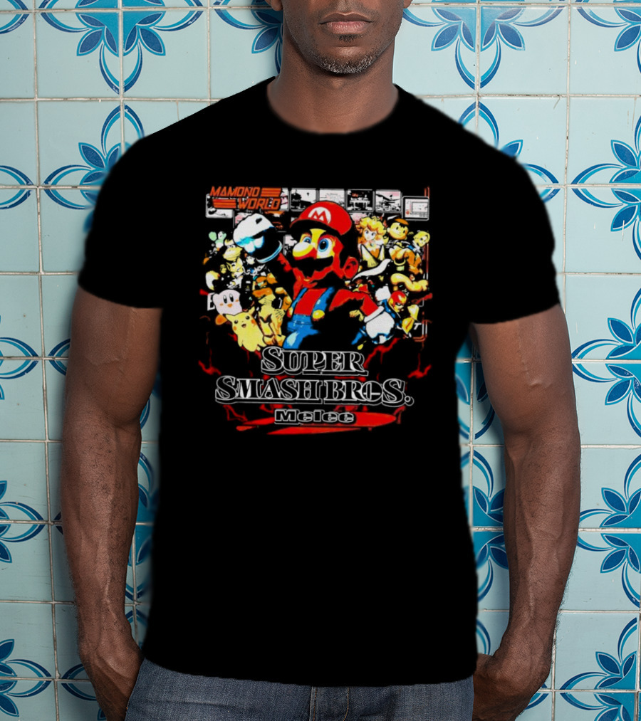 Mamoni World Mario X Cartoon Characters Super Smash Bros Melee T-Shirt