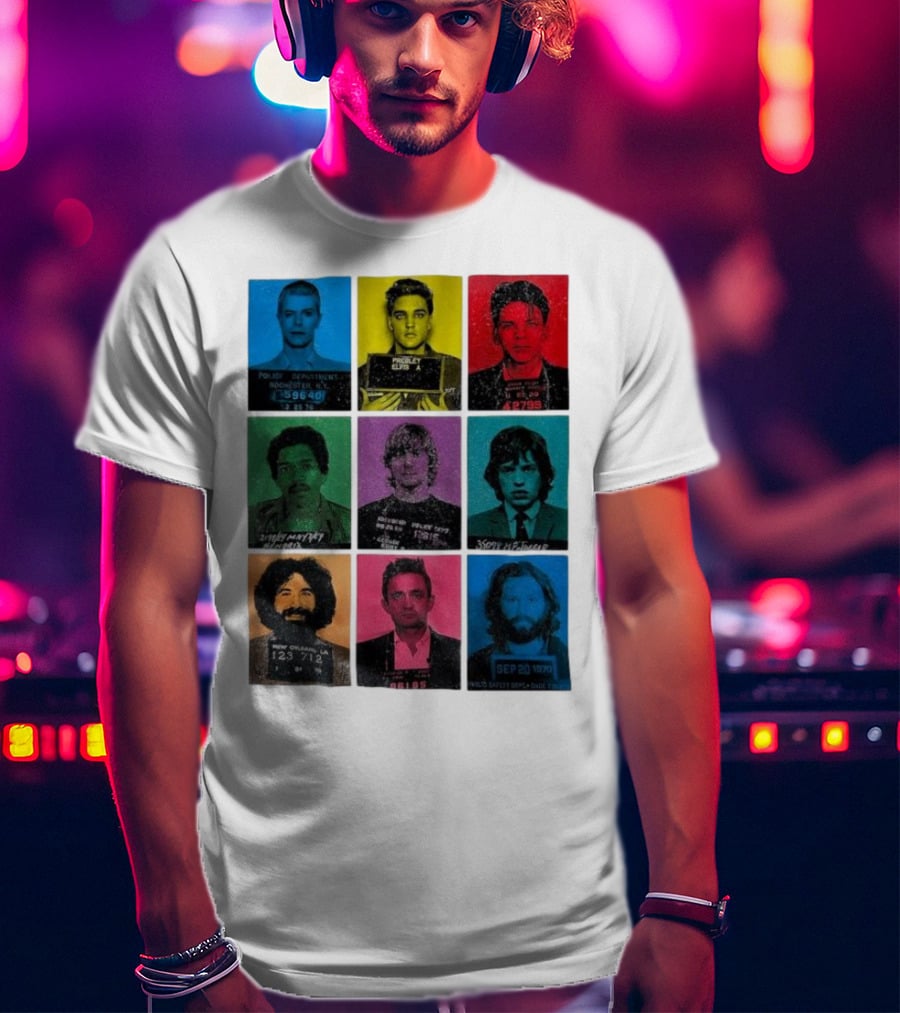 Police Department Mugshots Vintage Music Icons T-Shirt
