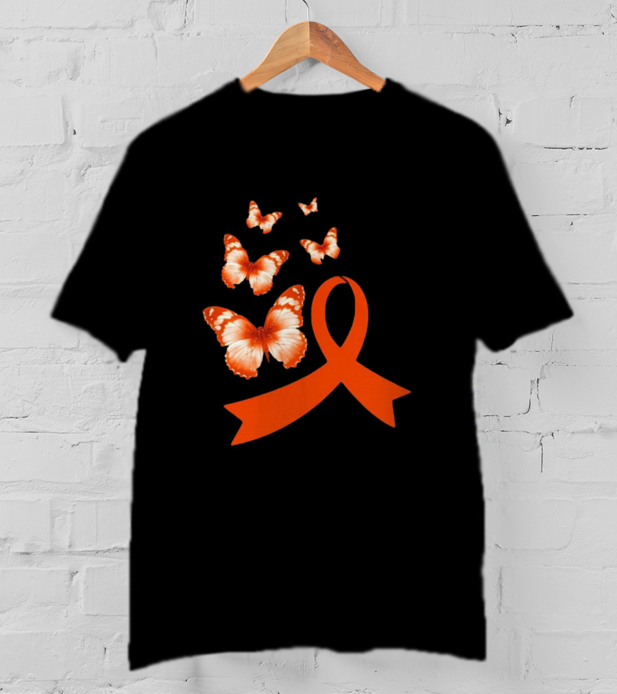 Orange Awareness Ribbon With Butterflies World Hunger Day Symbolization T-Shirt
