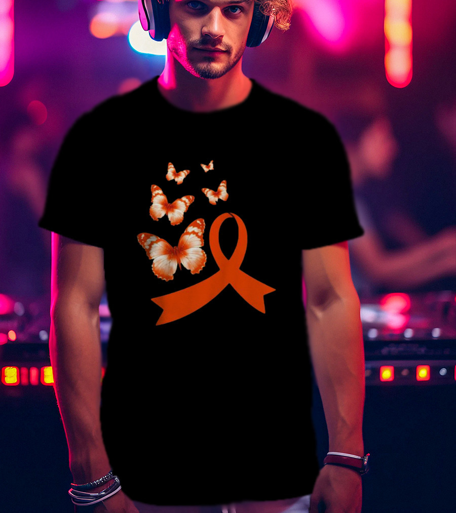 Orange Awareness Ribbon With Butterflies World Hunger Day Symbolization T-Shirt