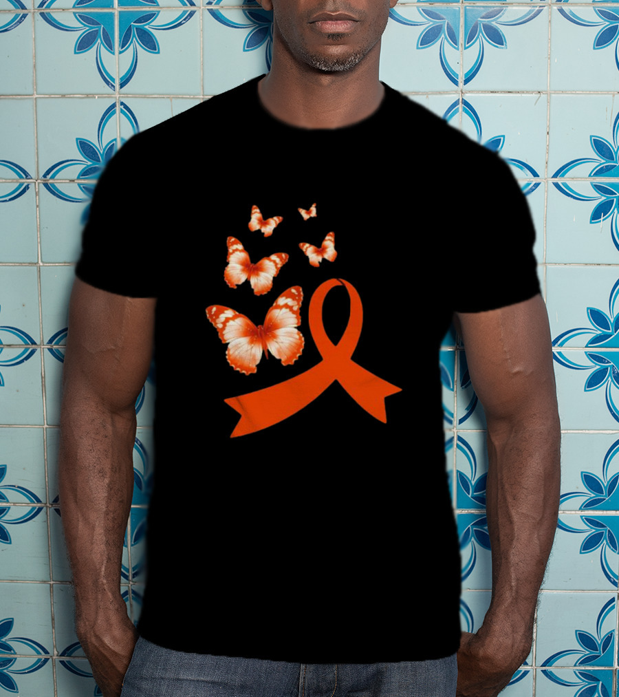 Orange Awareness Ribbon With Butterflies World Hunger Day Symbolization T-Shirt