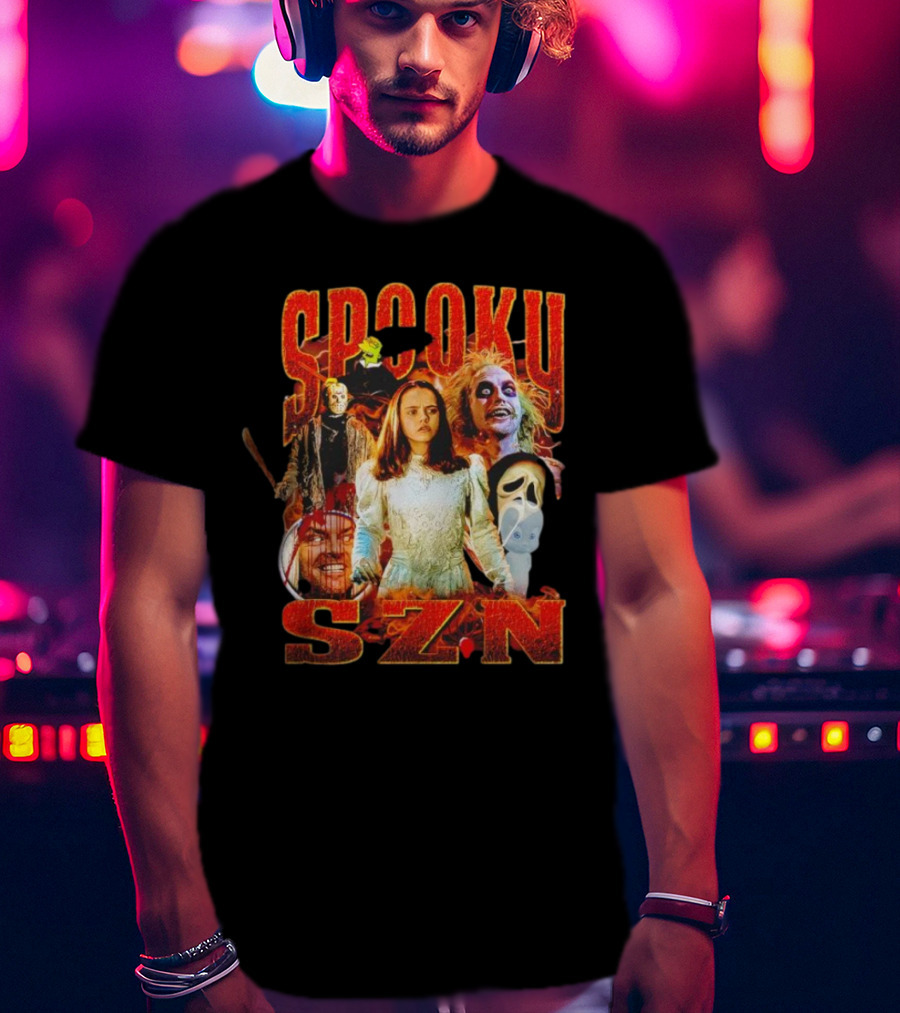 Spooky Szn Halloween Horror Characters Collage T-Shirt