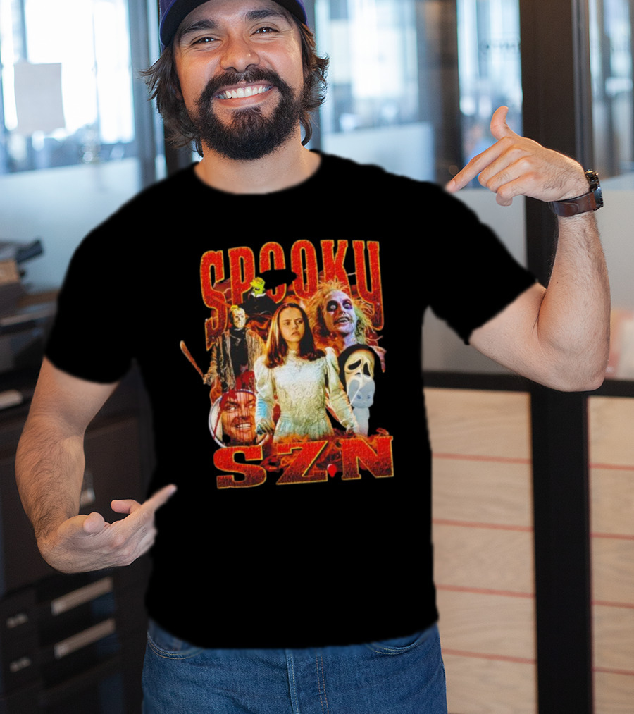 Spooky Szn Halloween Horror Characters Collage T-Shirt