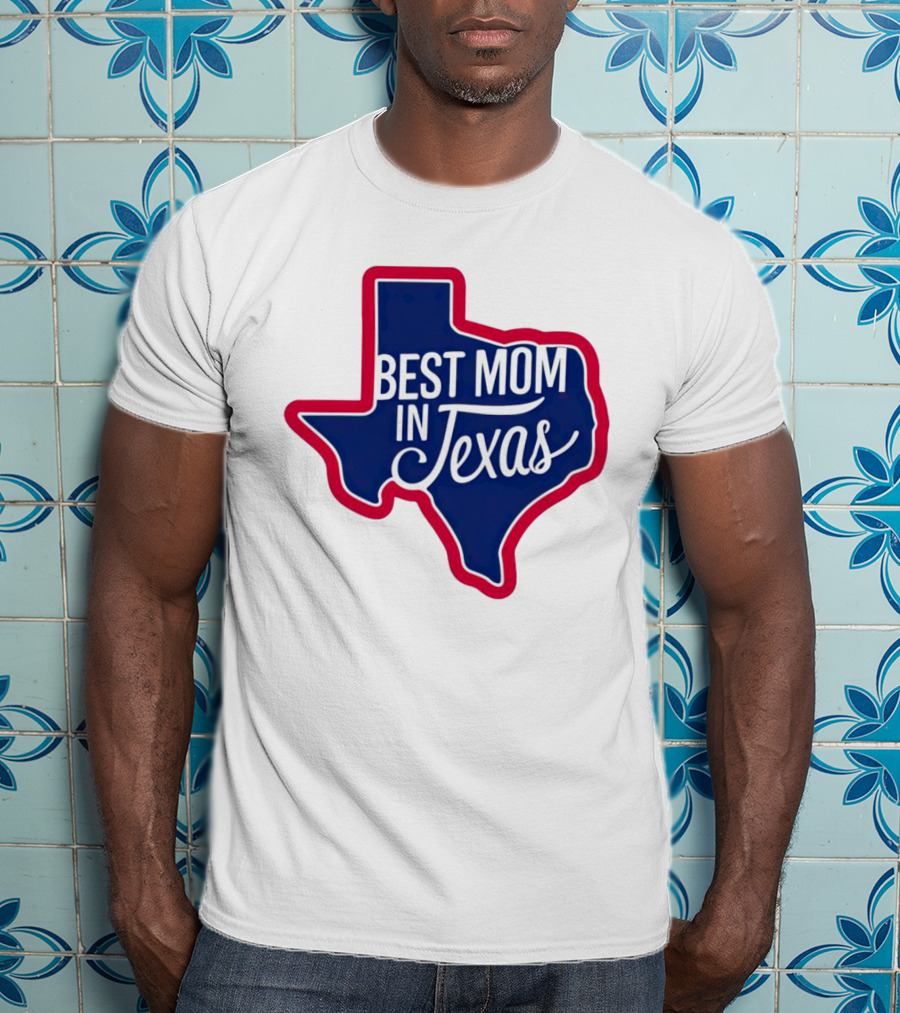 Best Mom In Texas State Shape With Red Border T-Shirt