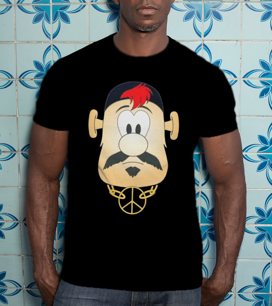 Blooper Strider Cartoon Face With Peace Necklace T-Shirt