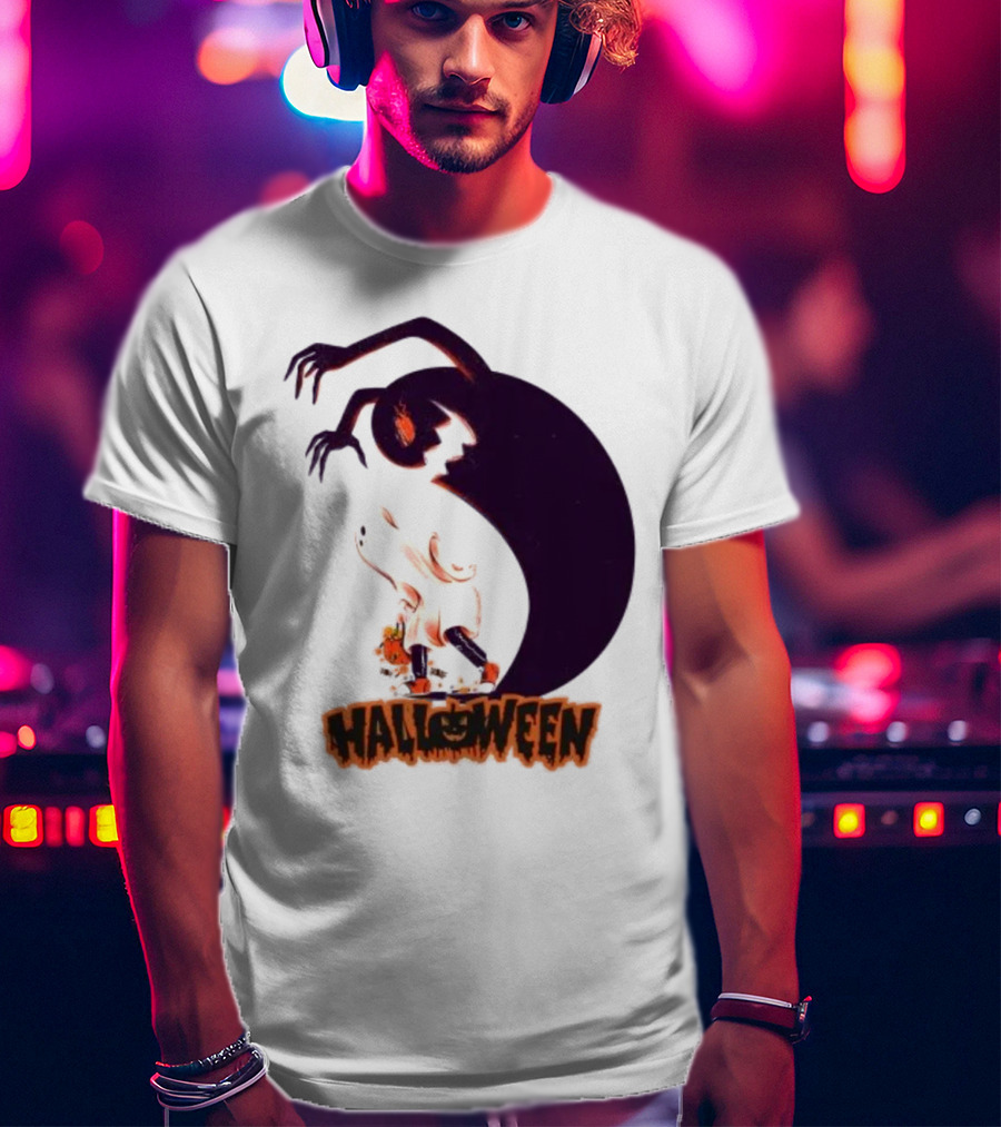 Happy Halloween Spooky Shadow Ghost With Pumpkin T-Shirt