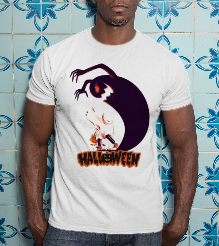 Happy Halloween Spooky Shadow Ghost With Pumpkin T-Shirt
