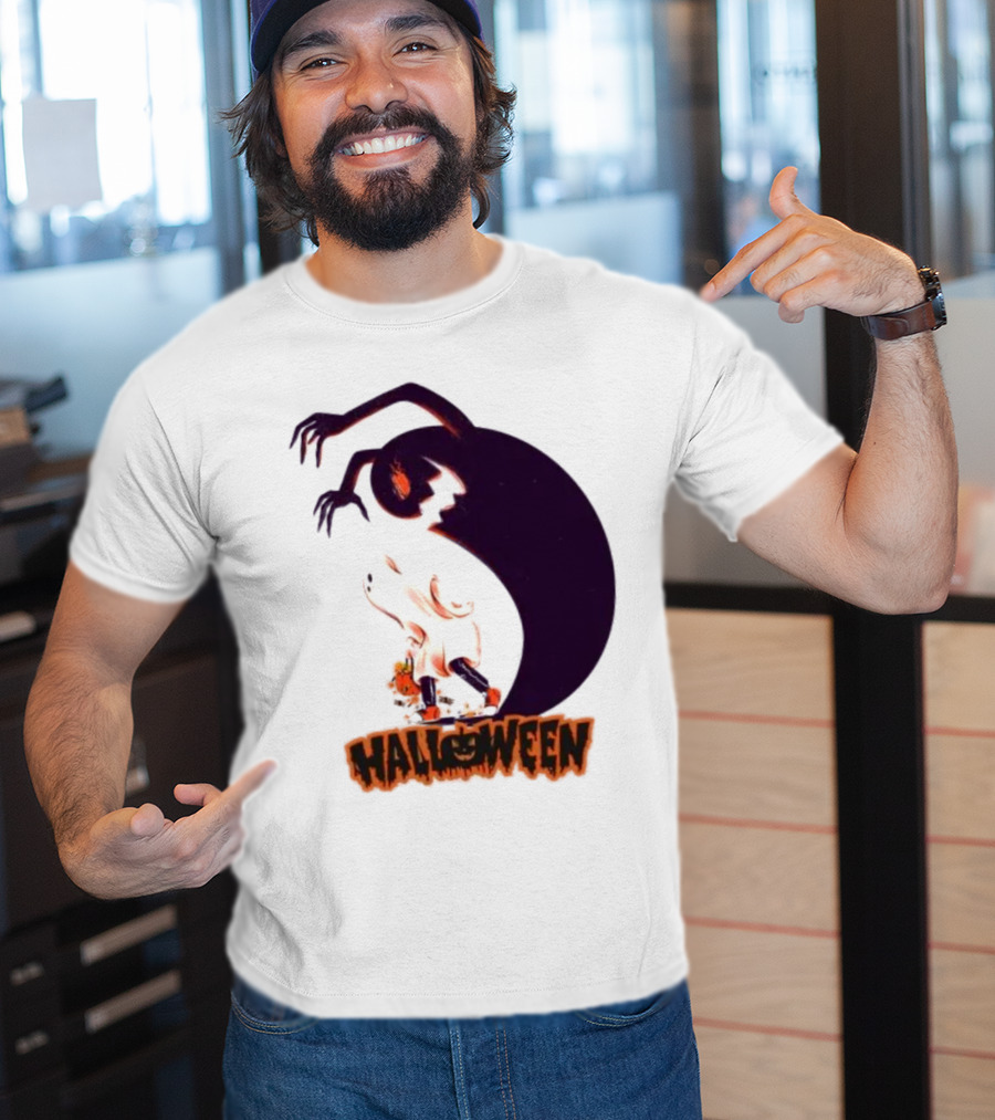 Happy Halloween Spooky Shadow Ghost With Pumpkin T-Shirt