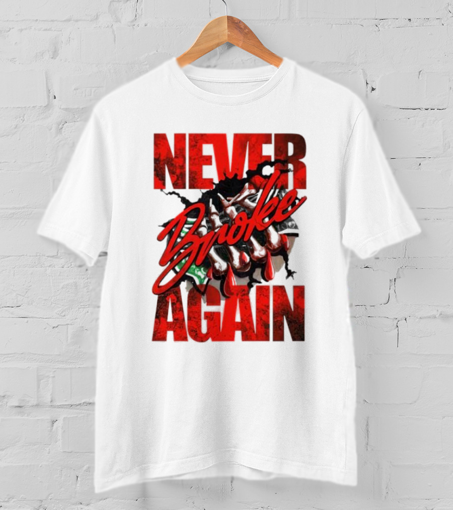 Never Broke Again Red Dripping With Money Seafoam Highlights T-Shirt