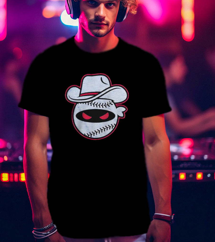 Pitching Ninja Cowboy Baseball Icon Wearing Cowboy Hat T-Shirt