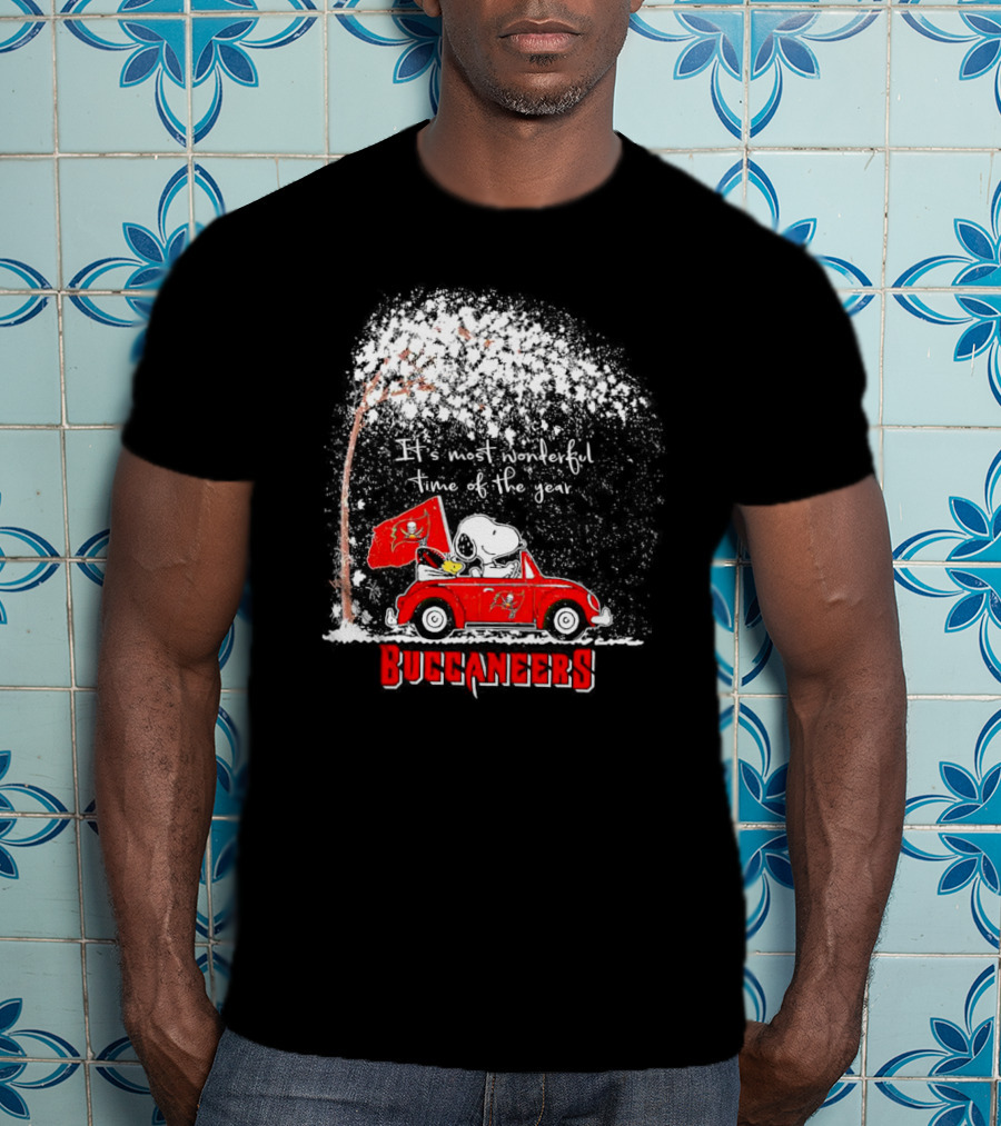 Snoopy And Woodstock Buccaneers It's Most Wonderful Time Of The Year Winter Scene T-Shirt
