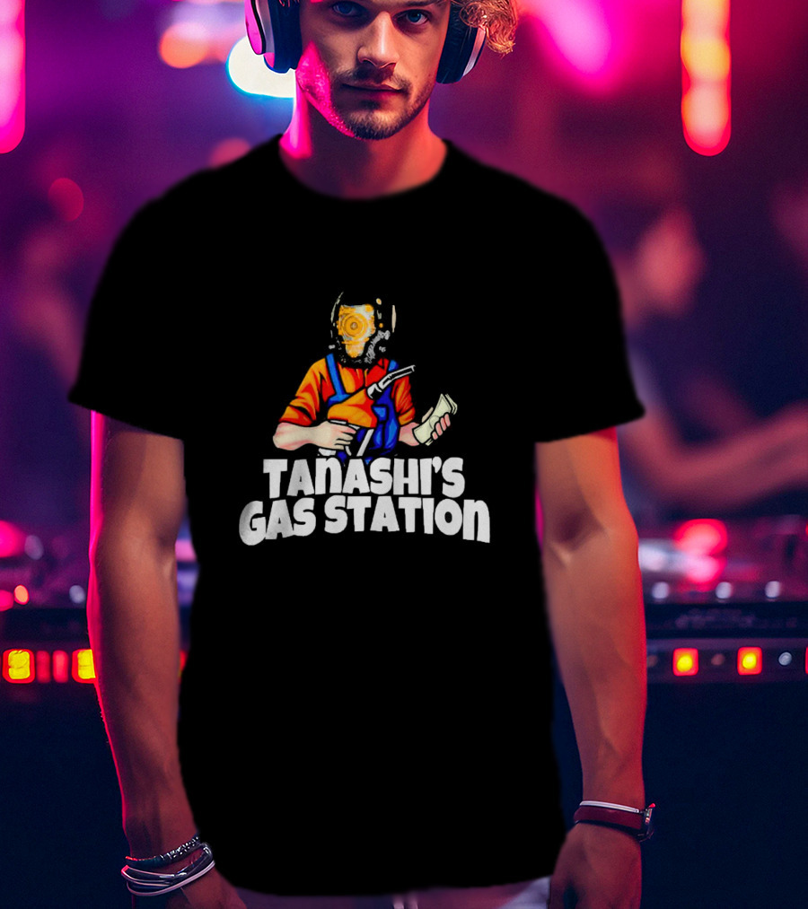 Tanashi’s Gas Station Attendant With Retro Helmet And Orange Uniform Holding Fuel Pump And Money T-Shirt