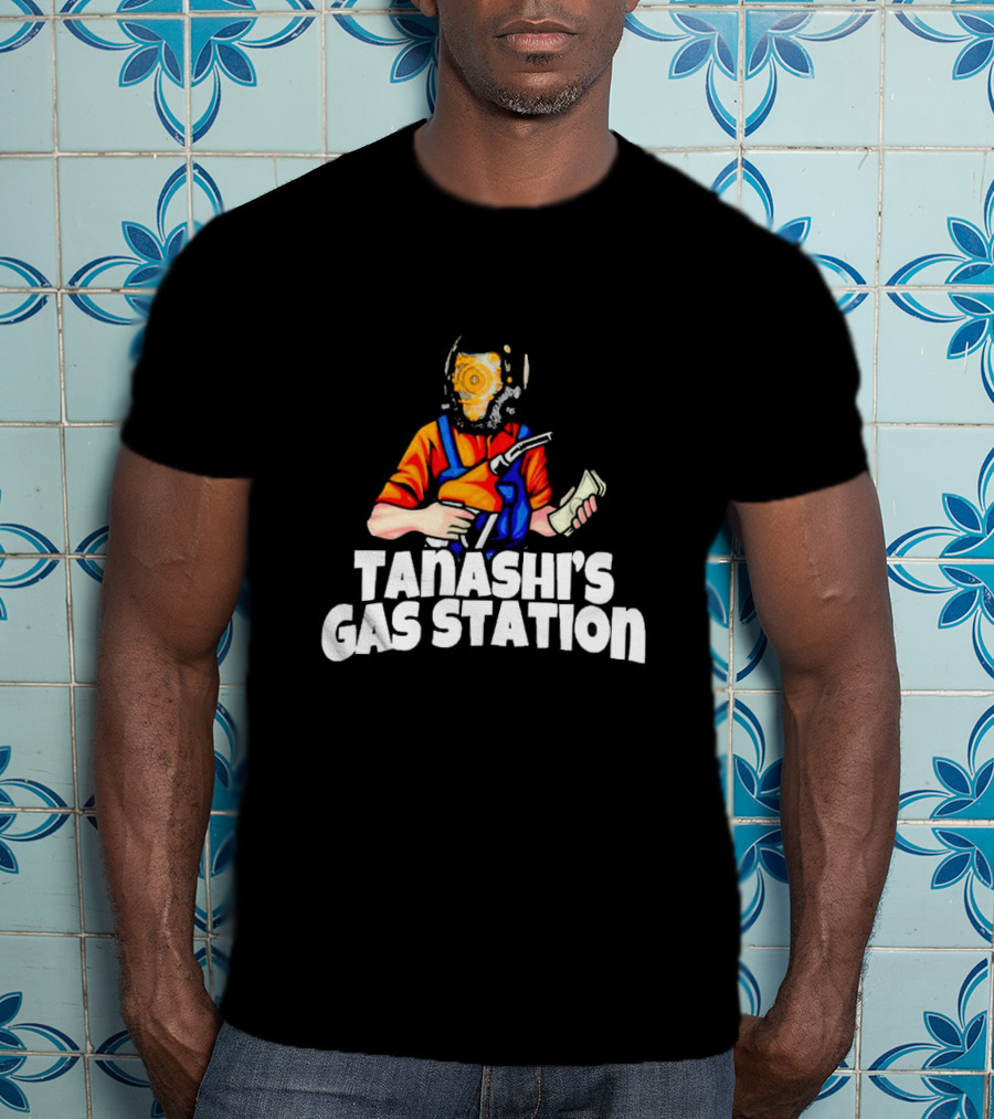 Tanashi’s Gas Station Attendant With Retro Helmet And Orange Uniform Holding Fuel Pump And Money T-Shirt