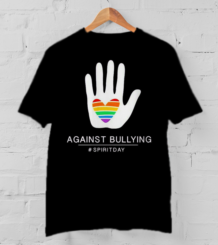 Against Bullying Rainbow Heart Hand Spirit Day T-Shirt