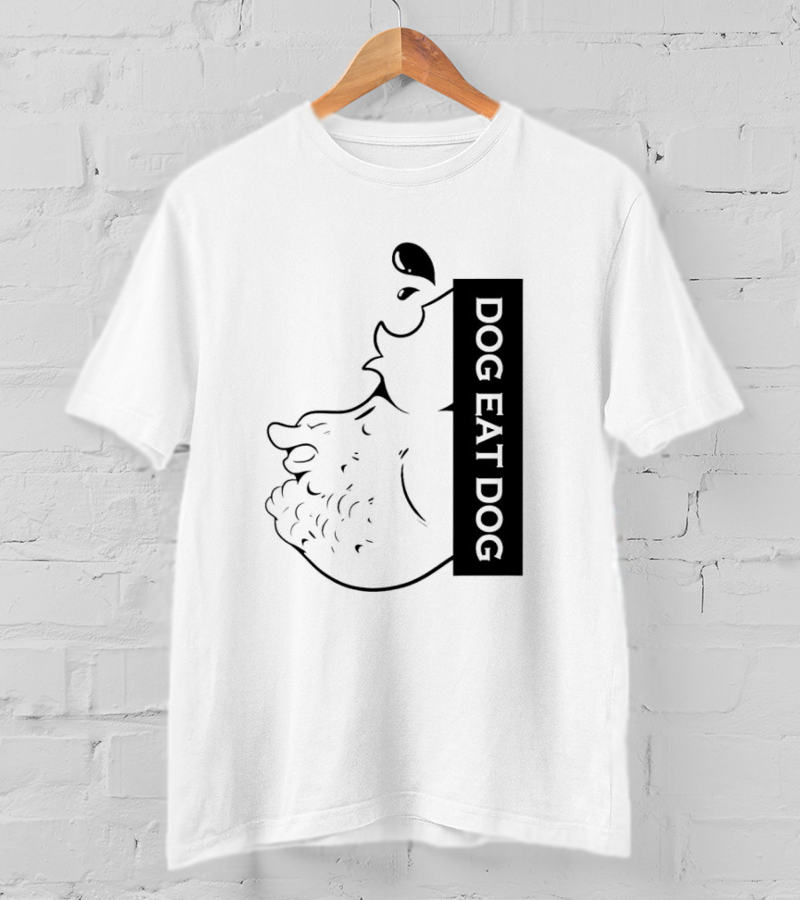 DOG EAT DOG Text With Canine Sketch T-Shirt