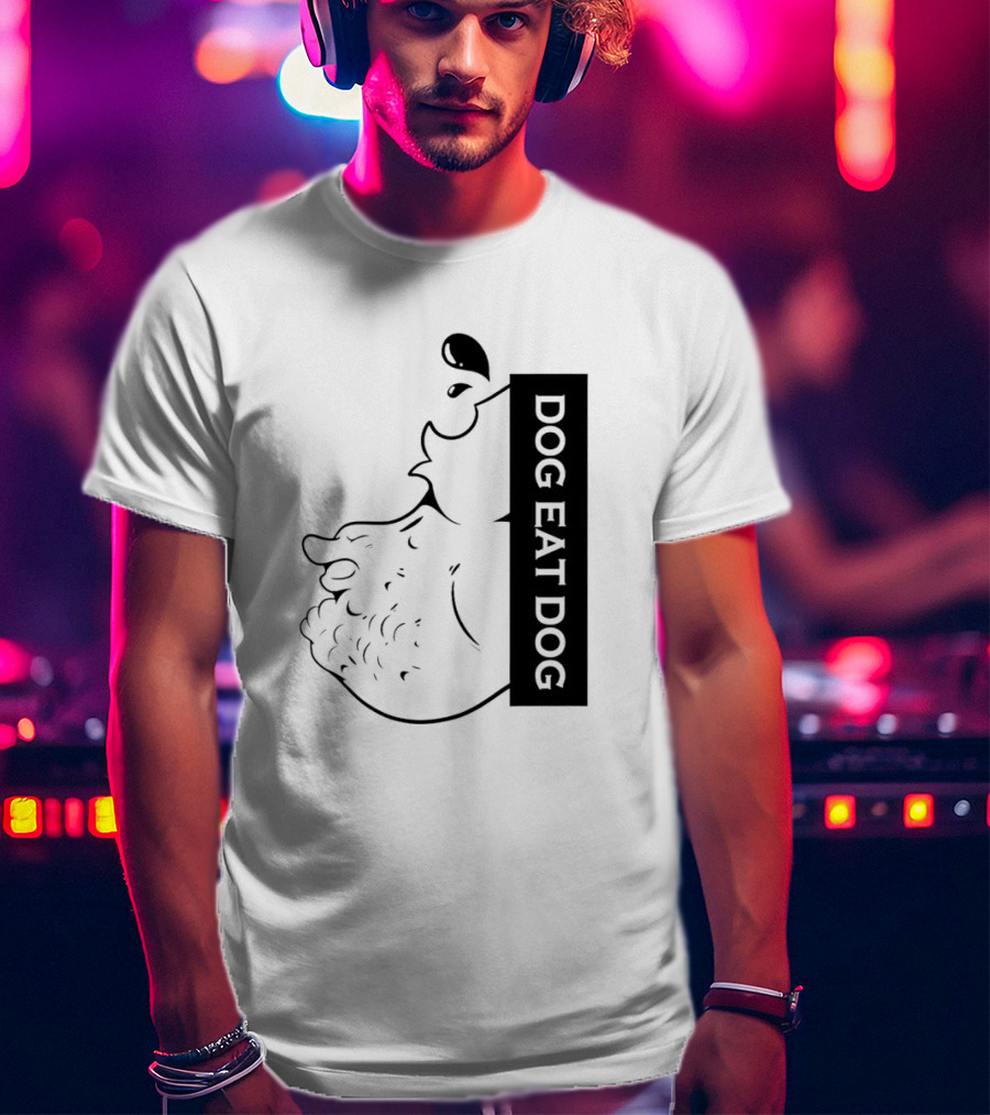 DOG EAT DOG Text With Canine Sketch T-Shirt