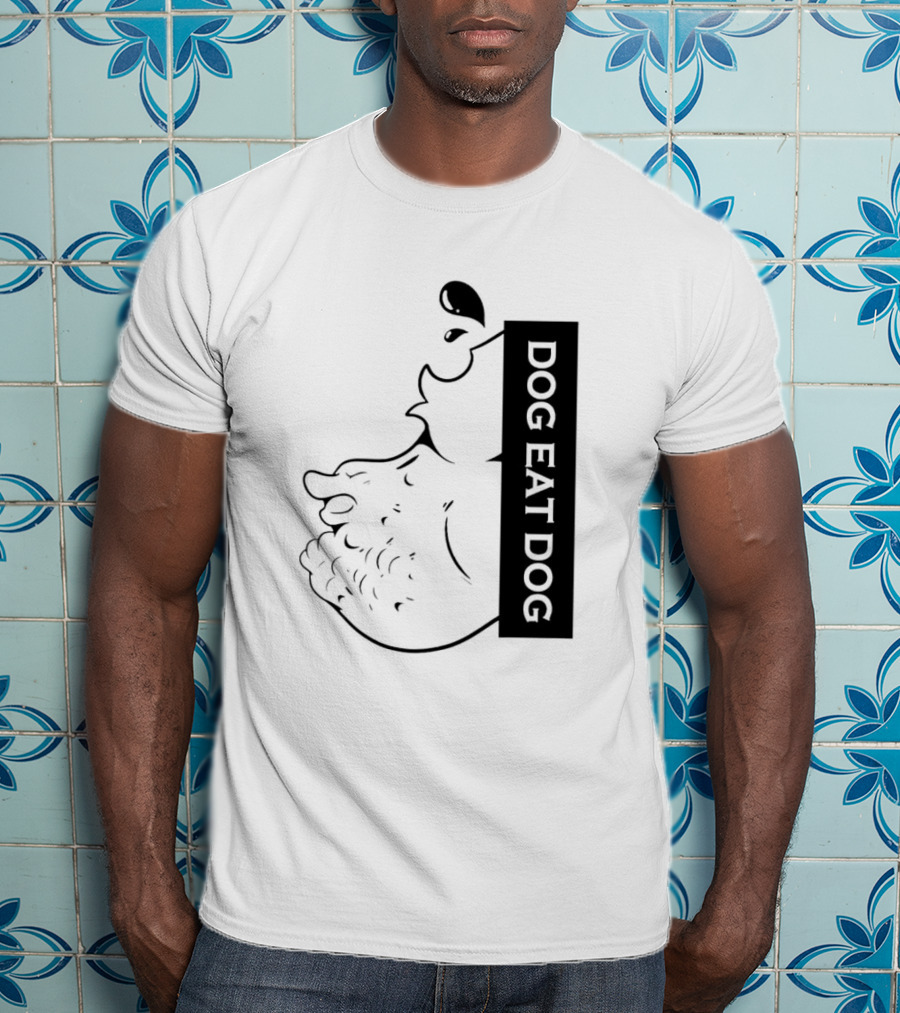DOG EAT DOG Text With Canine Sketch T-Shirt