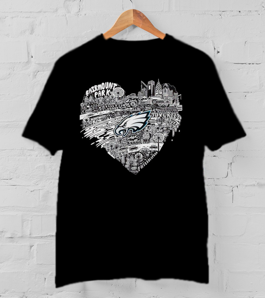 Fairmount Park Philadelphia Eagles Love Heart City Skyline West River Kelly Drive Zuzka Kols Park T-Shirt