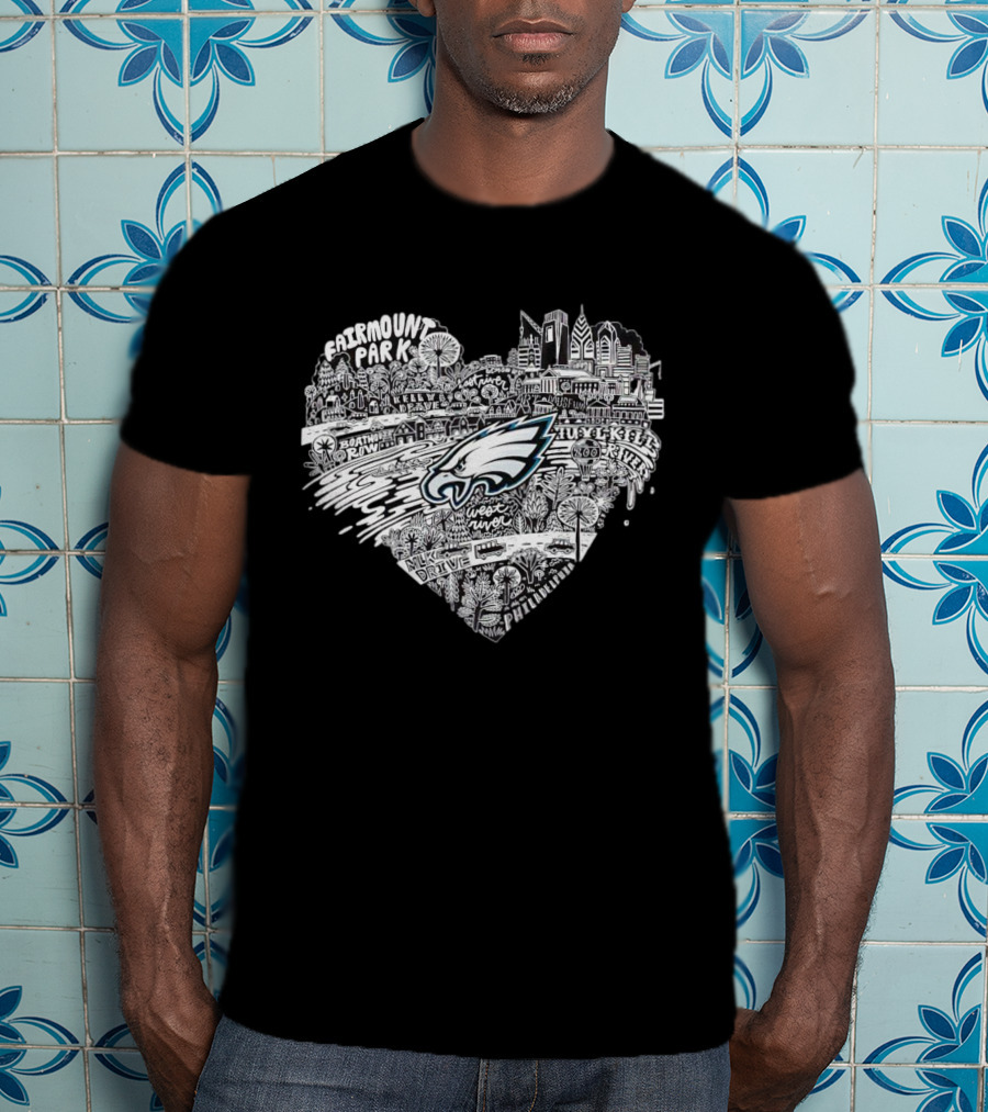Fairmount Park Philadelphia Eagles Love Heart City Skyline West River Kelly Drive Zuzka Kols Park T-Shirt