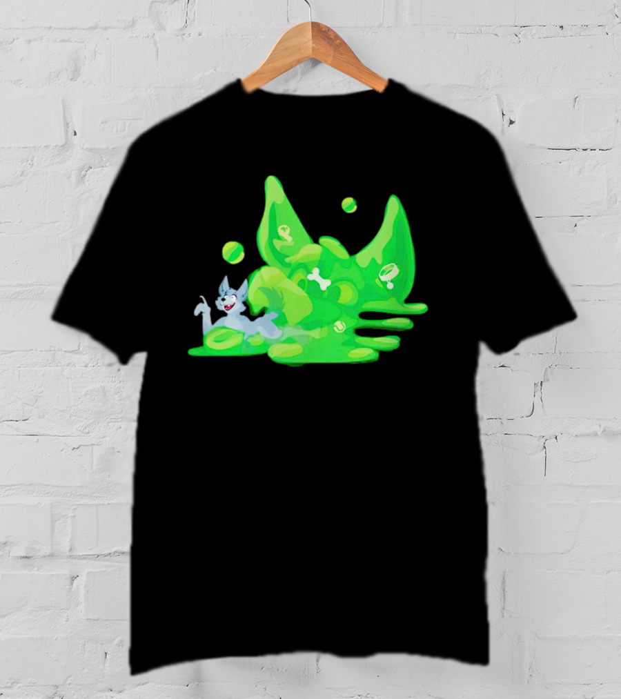 Gelatinous Dog Cartoon Slime With Playful Grey Pup And Green Ooze T-Shirt