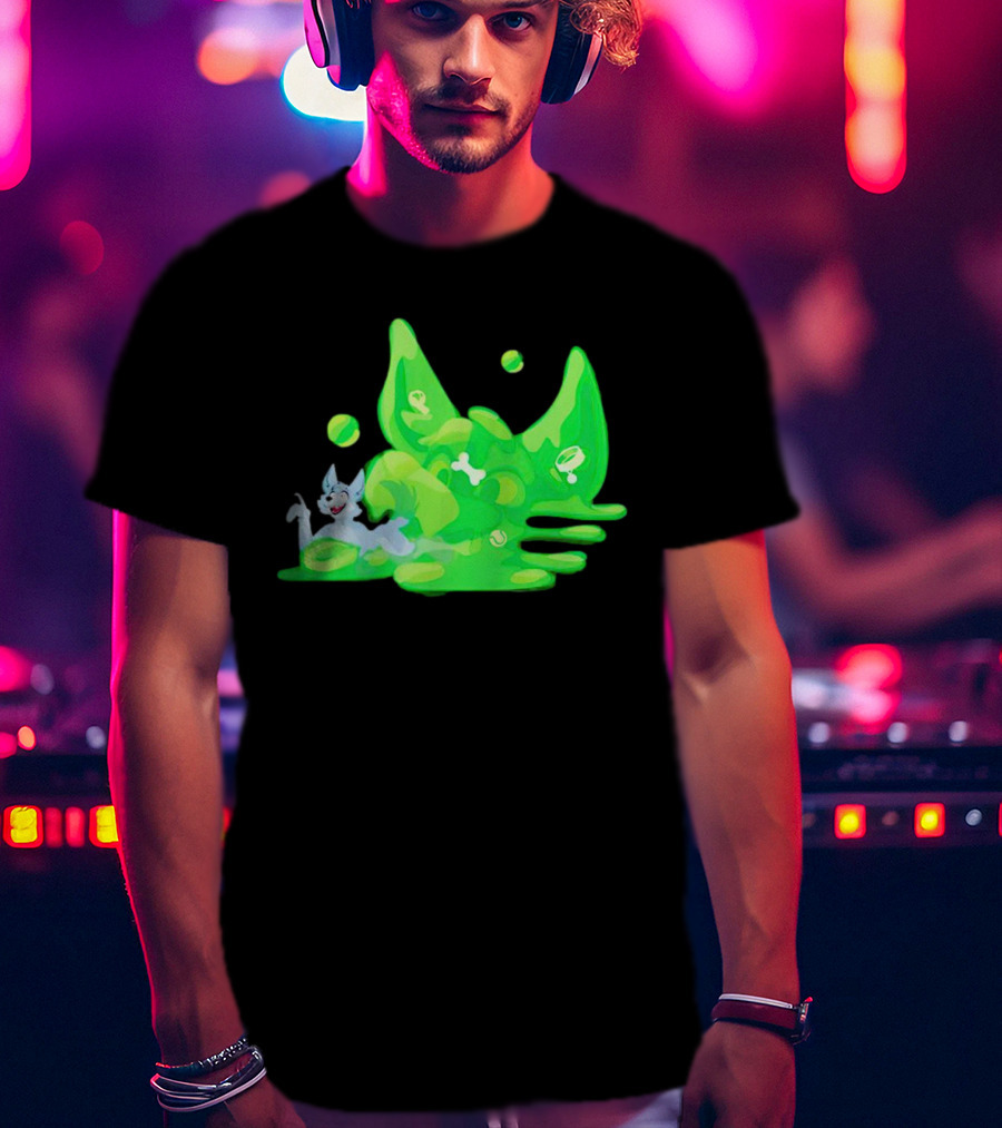 Gelatinous Dog Cartoon Slime With Playful Grey Pup And Green Ooze T-Shirt