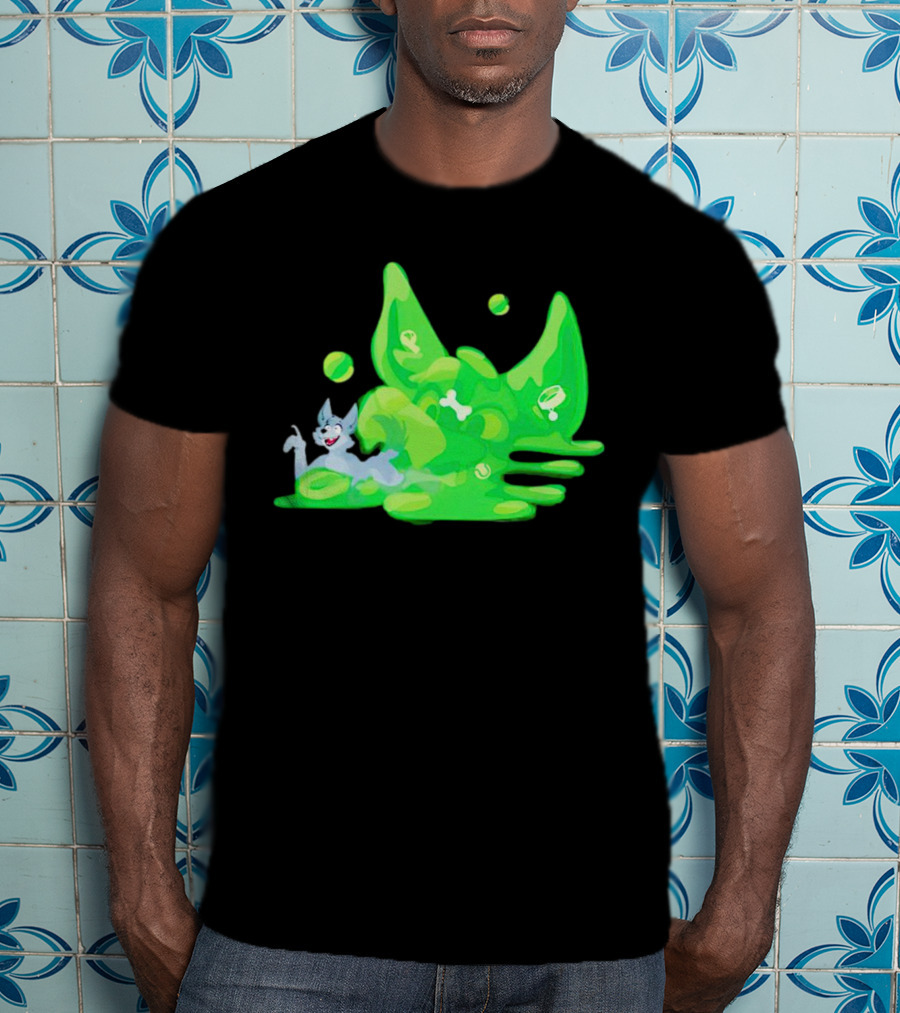 Gelatinous Dog Cartoon Slime With Playful Grey Pup And Green Ooze T-Shirt