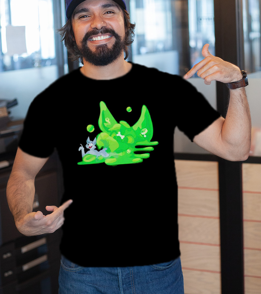 Gelatinous Dog Cartoon Slime With Playful Grey Pup And Green Ooze T-Shirt