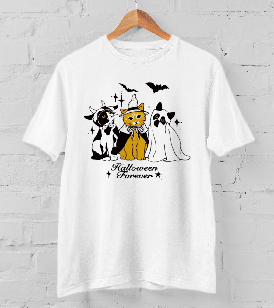 Halloween Forever Cats Witch Ghost Costumes Bats T-Shirt