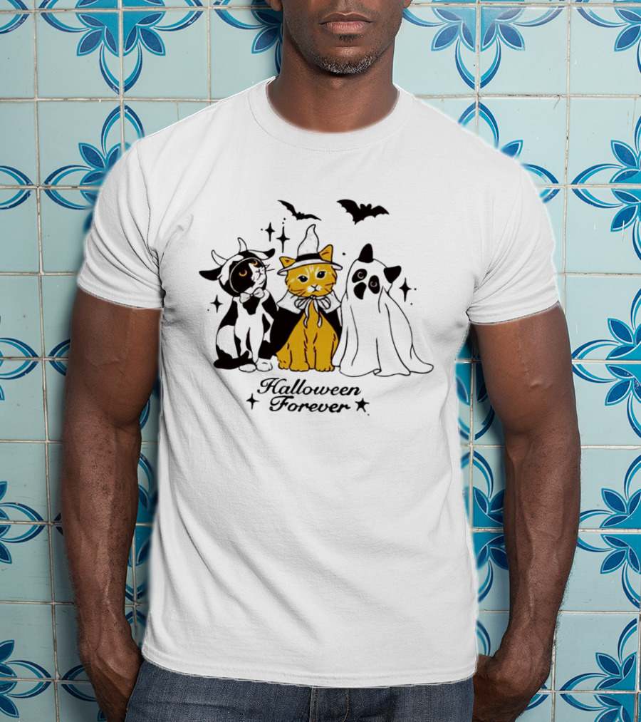 Halloween Forever Cats Witch Ghost Costumes Bats T-Shirt