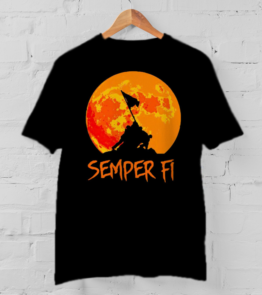 Semper Fi Halloween Full Moon Flag Raising T-Shirt
