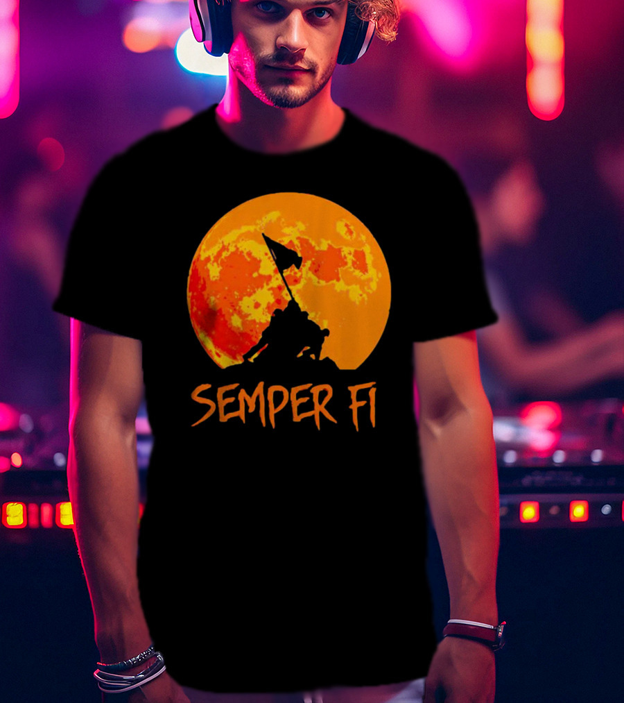 Semper Fi Halloween Full Moon Flag Raising T-Shirt